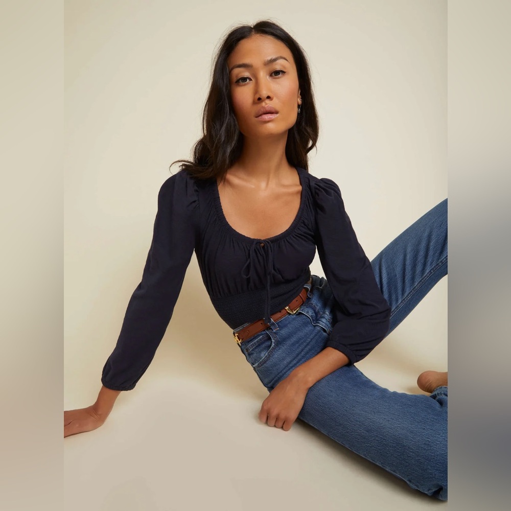 Nation LTD Mavis Smocked Blouse in Navy Blue
